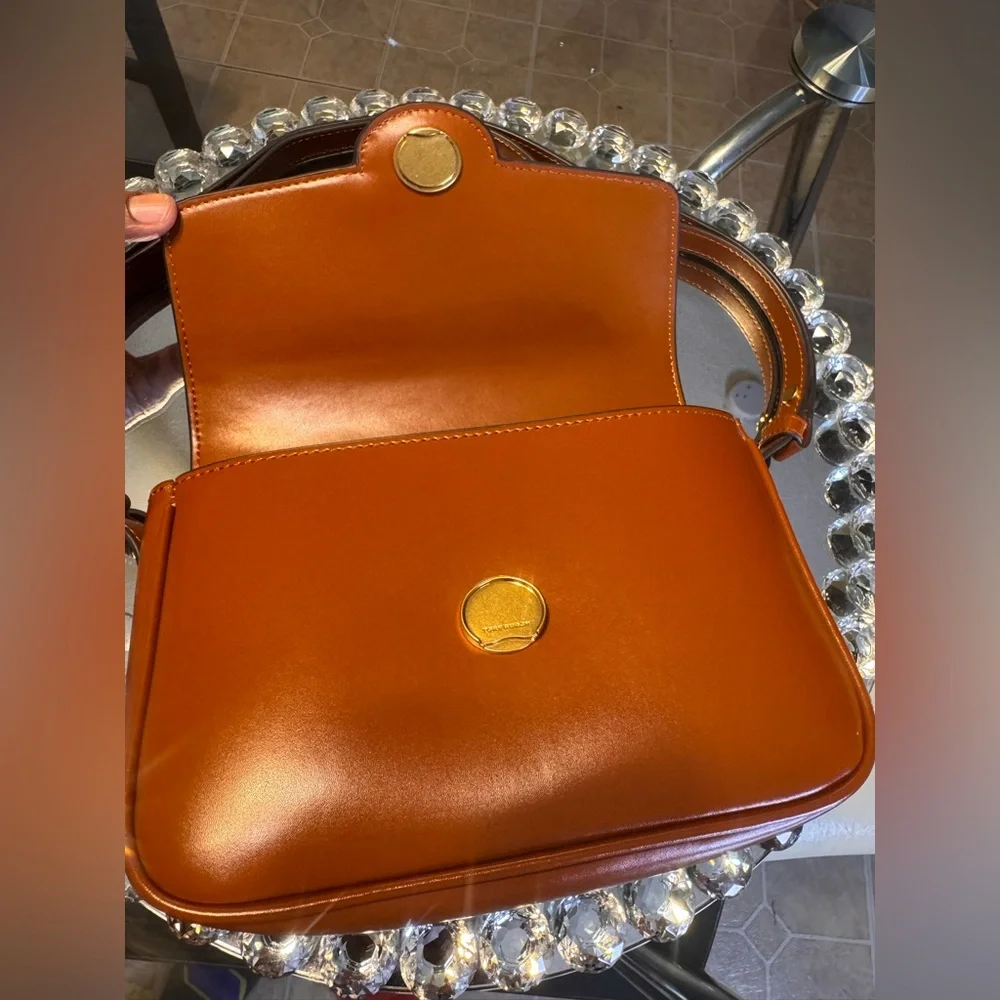 Tory Burch Cognac Leather Crossbody with Gold Logo